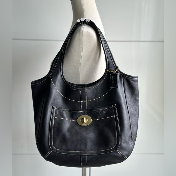 Coach Handbags - COACH RARE Leather Ergo Legacy stripe Ex large Tote Bag with brass turnlock